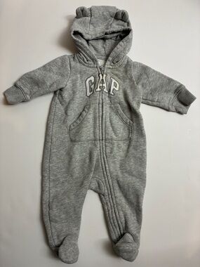 GAP Heather Gray Hooded Fleece Footed One-Piece with Ears
